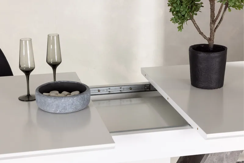 Disa Utdragbart Rektangulärt Matbord 120–160 cm med Betongutseende - Vit - Möbler - Bord & matgrupp - Matbord & köksbord