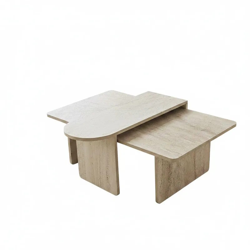 Djarhint Soffbordsset 82 cm, Brons/Travertin