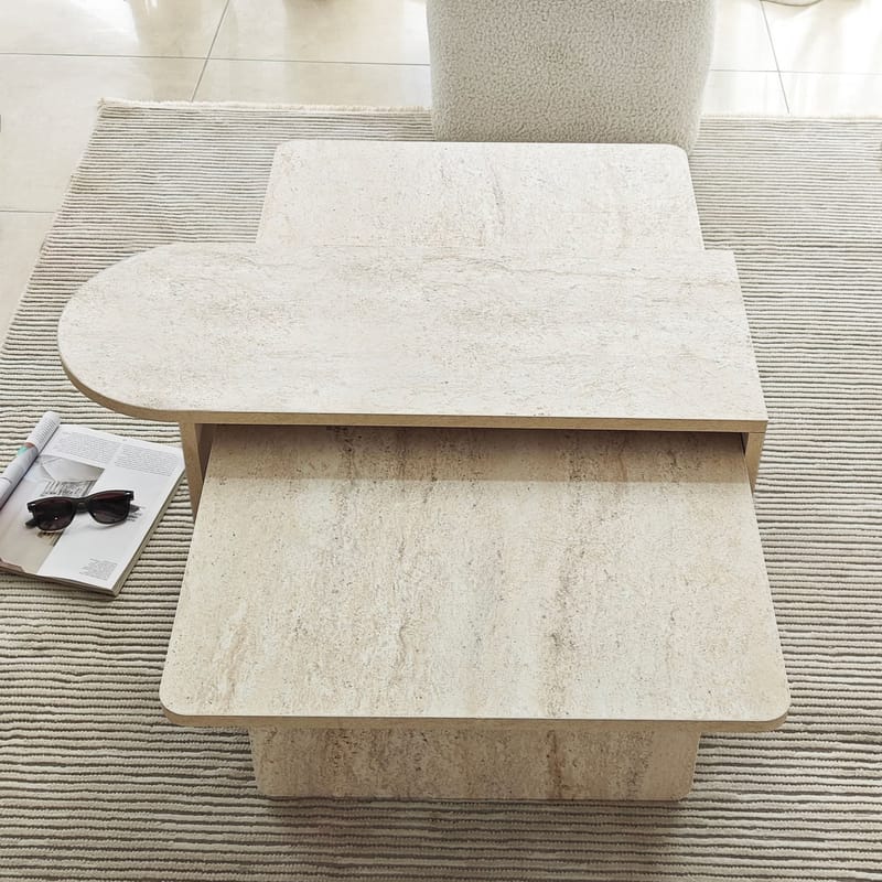 Djarhint Soffbordsset 82 cm - Brons/Travertin - Möbler - Bord & matgrupp - Marmorbord