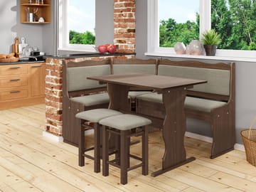 Drosbacken 7-sits Matgrupp för kök - Brun med beige klädsel (Matana 18) - Möbler - Bord & matgrupp - Matgrupp