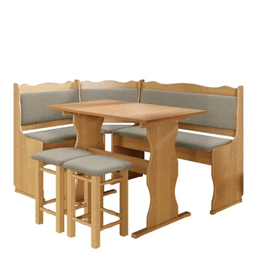 Drosbacken 7-sits Matgrupp för kök - Ljusbrunt trä och gråbeige klädsel - Möbler - Bord & matgrupp - Matgrupp