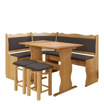 Drosbacken 7-sits Matgrupp för kök - Ljusbrunt trä och mörkbrun klädsel - Möbler - Bord & matgrupp - Matgrupp
