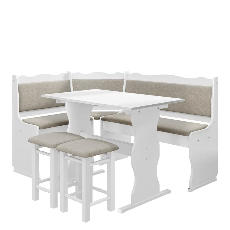 Drosbacken 7-sits Matgrupp för kök - Vit med ljusbeige klädsel (Matana 17) - Möbler - Bord & matgrupp - Matgrupp