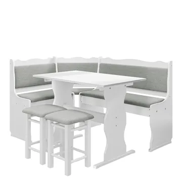 Drosbacken 7-sits Matgrupp för kök - Vit med ljusgrå klädsel (Matana 02) - Möbler - Bord & matgrupp - Matgrupp