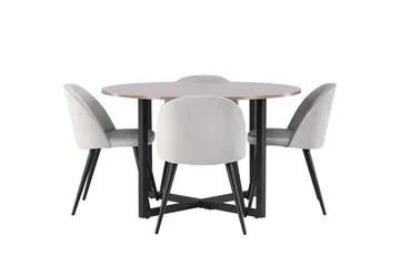 Durango Matbord 120 cm Rund med 4 Velvet Köksstol Sammet - Möbler - Bord & matgrupp - Matgrupp