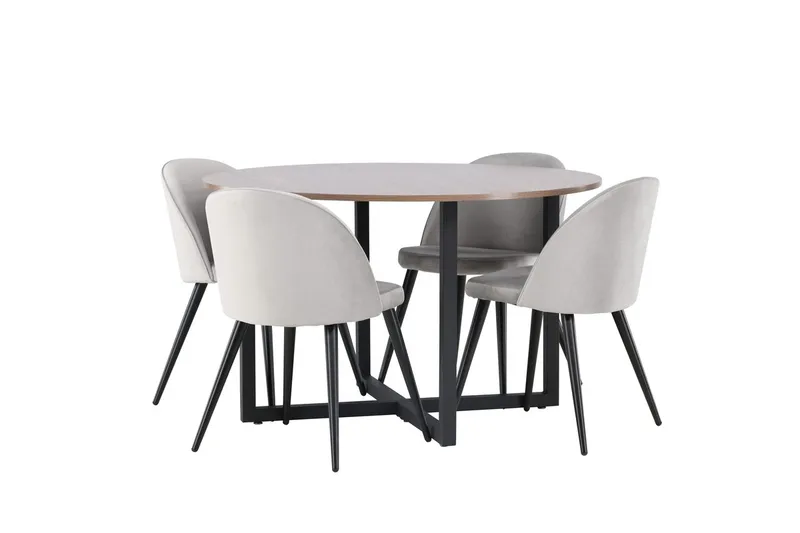 Durango Matbord 120 cm Rund med 4 Velvet Köksstol Sammet - Möbler - Bord & matgrupp - Matgrupp