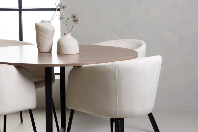 Durango Matgrupp 120 cm Rund med 4 Berit Stolar - Valnöt - Möbler - Bord & matgrupp - Matgrupp