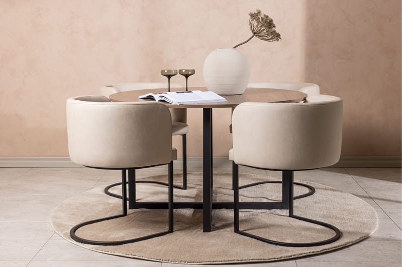 Durango Matgrupp 120 cm Rund med 4 Simrishamn Stolar - Valnöt - Möbler - Bord & matgrupp - Matgrupp