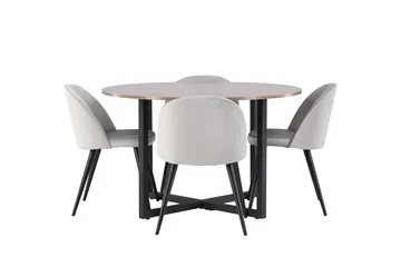 Durango Matgrupp 120 cm Rund med 4 Velvet Stolar - Valnöt - Möbler - Bord & matgrupp - Matgrupp