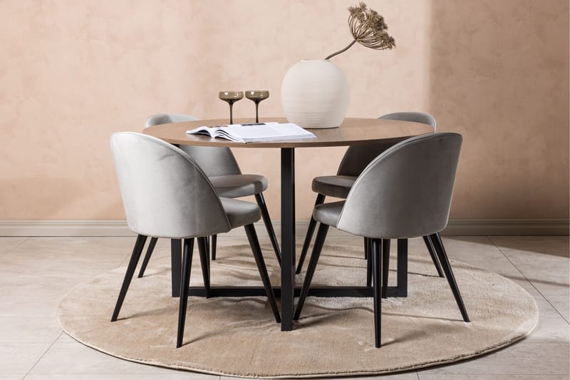 Durango Matgrupp 120 cm Rund med 4 Velvet Stolar - Valnöt - Möbler - Bord & matgrupp - Matgrupp