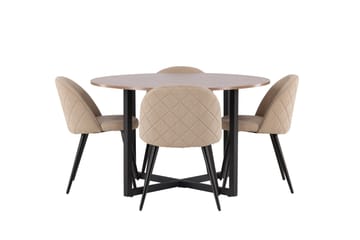 Durango Matgrupp 120 cm Rund med 4 Velvets Stolar - Valnöt - Möbler - Bord & matgrupp - Matgrupp