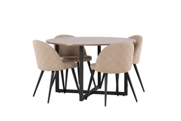 Durango Matgrupp 120 cm Rund med 4 Velvets Stolar - Valnöt - Möbler - Bord & matgrupp - Matgrupp