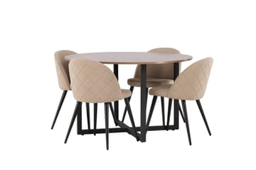 Durango Matgrupp 120 cm Rund med 4 Velvets Stolar - Valnöt - Möbler - Bord & matgrupp - Matgrupp