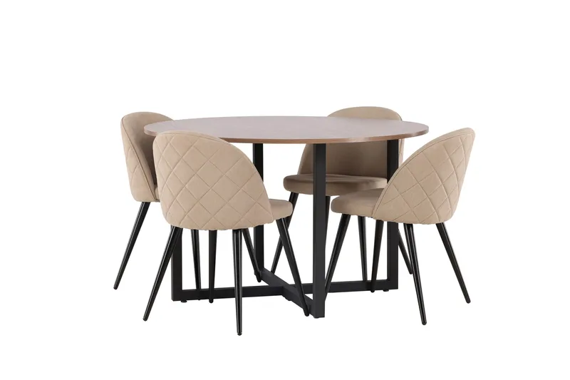 Durango Matgrupp 120 cm Rund med 4 Velvets Stolar - Valnöt - Möbler - Bord & matgrupp - Matgrupp