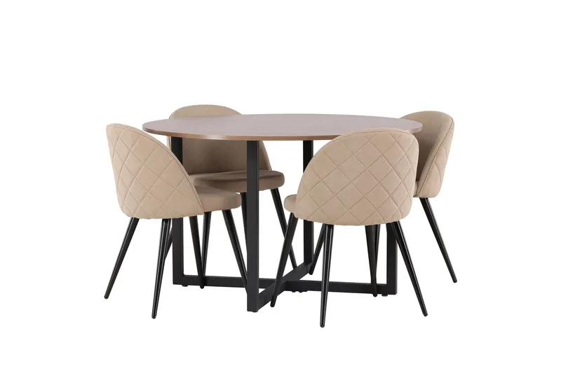 Durango Matgrupp 120 cm Rund med 4 Velvets Stolar - Valnöt - Möbler - Bord & matgrupp - Matgrupp