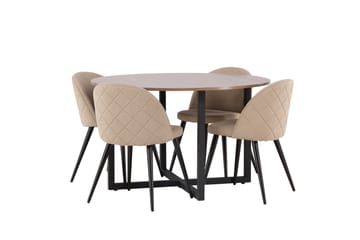 Durango Matgrupp 120 cm Rund med 4 Velvets Stolar - Valnöt - Möbler - Bord & matgrupp - Matgrupp