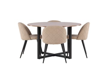 Durango Matgrupp 120 cm Rund med 4 Velvets Stolar - Valnöt - Möbler - Bord & matgrupp - Matgrupp