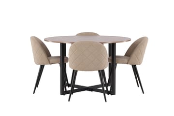 Durango Matgrupp 120 cm Rund med 4 Velvets Stolar - Valnöt - Möbler - Bord & matgrupp - Matgrupp