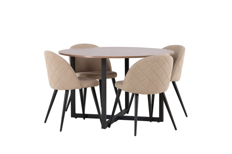 Durango Matgrupp 120 cm Rund med 4 Velvets Stolar - Valnöt - Möbler - Bord & matgrupp - Matgrupp