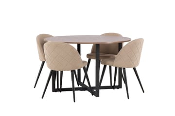 Durango Matgrupp 120 cm Rund med 4 Velvets Stolar - Valnöt - Möbler - Bord & matgrupp - Matgrupp