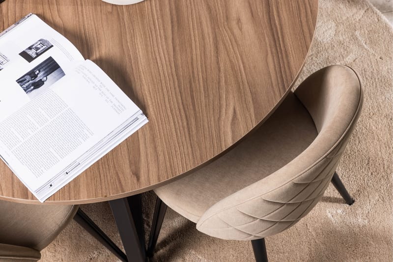 Durango Matgrupp 120 cm Rund med 4 Velvets Stolar - Valnöt - Möbler - Bord & matgrupp - Matgrupp