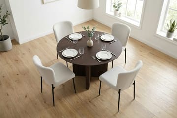 Edda Matgrupp runt 110 cm Rökt Ek med 4 Elsie Matstolar - Rökt ek/Vit - Möbler - Bord & matgrupp - Matgrupp