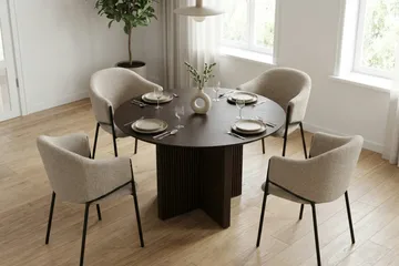 Edda Matgrupp runt 110 cm Rökt Ek med 4 Filip Matstolar - Rökt ek - Möbler - Bord & matgrupp - Matgrupp