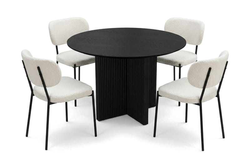 Edda Matgrupp runt 110 cm Svart med 4 Gemmiano Matstolar - Svart - Möbler - Bord & matgrupp - Matgrupp