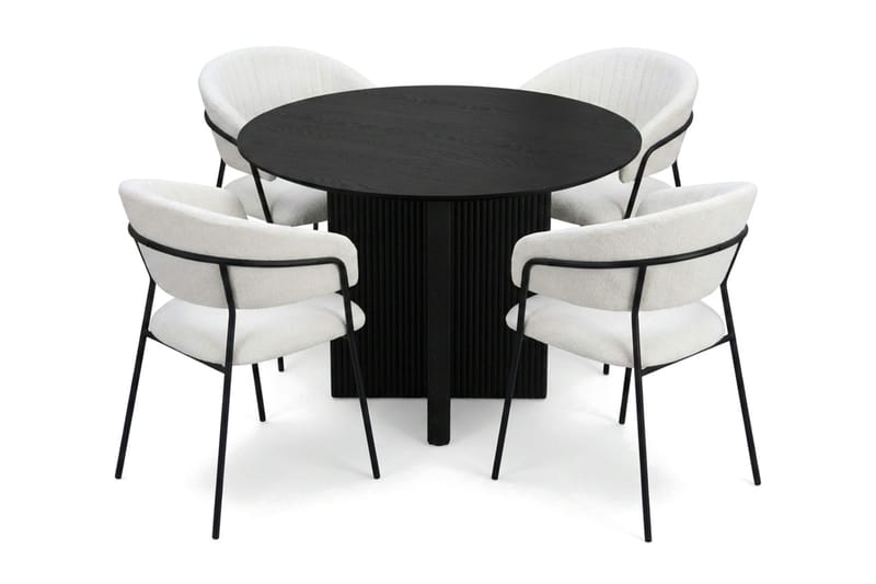 Edda Matgrupp runt 110 cm Svart med 4 Karol Matstolar - Svart - Möbler - Bord & matgrupp - Matgrupp