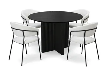 Edda Matgrupp runt 110 cm Svart med 4 Karol Matstolar - Svart - Möbler - Bord & matgrupp - Matgrupp