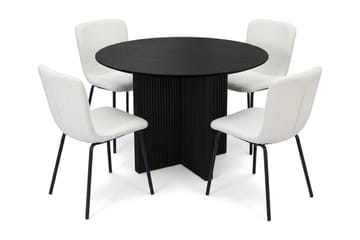 Edda Matgrupp runt 110 cm Svart med 4 Katy Matstolar - Svart - Möbler - Bord & matgrupp - Matgrupp