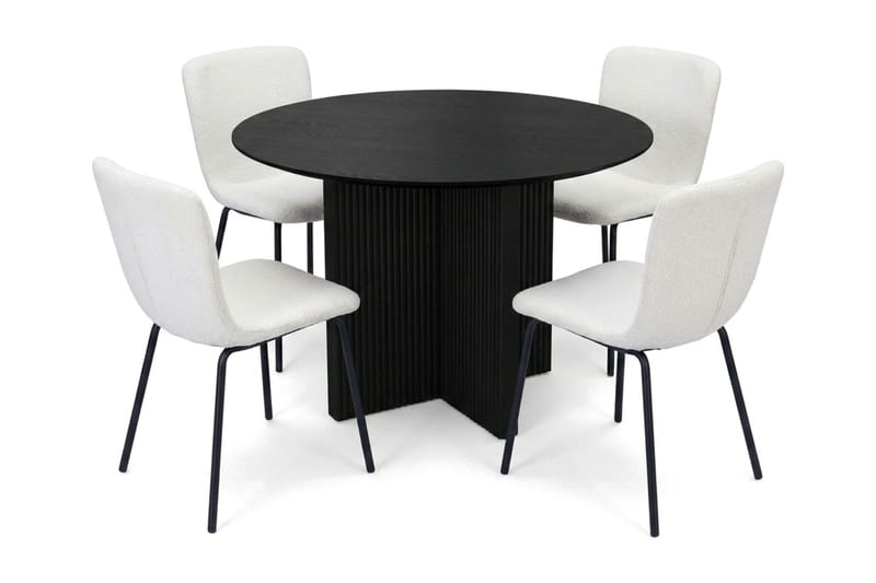 Edda Matgrupp runt 110 cm Svart med 4 Katy Matstolar - Svart - Möbler - Bord & matgrupp - Matgrupp
