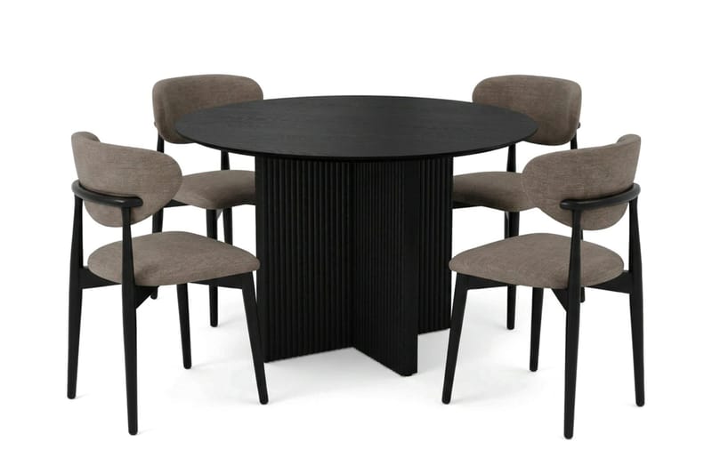 Edda Matgrupp runt 110 cm Svart med 4 Molly Matstolar - Svart - Möbler - Bord & matgrupp - Matgrupp