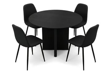 Edda Matgrupp runt 110 cm Svart med 4 Nibe Matstolar - Svart - Möbler - Bord & matgrupp - Matgrupp