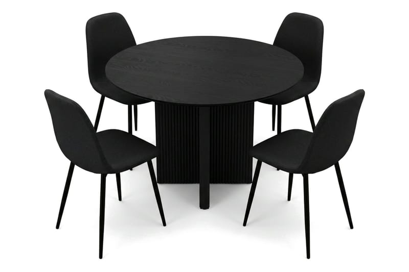 Edda Matgrupp runt 110 cm Svart med 4 Nibe Matstolar - Svart - Möbler - Bord & matgrupp - Matgrupp