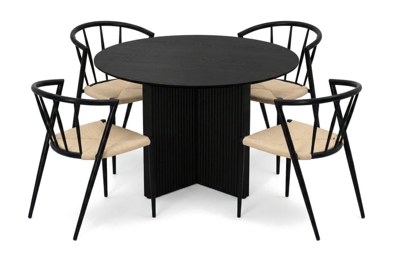 Edda Matgrupp runt 110 cm Svart med 4 Winston Matstolar - Svart - Möbler - Bord & matgrupp - Matgrupp