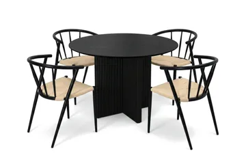 Edda Matgrupp runt 110 cm Svart med 4 Winston Matstolar - Svart - Möbler - Bord & matgrupp - Matgrupp