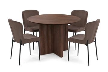 Edda Matgrupp runt 110 cm Valnöt med 4 Elsie Matstolar - Valnöt/Brun - Möbler - Bord & matgrupp - Matgrupp