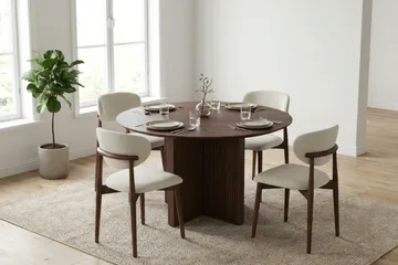 Edda Matgrupp runt 110 cm Valnöt med 4 Molly Matstolar - Valnöt - Möbler - Bord & matgrupp - Matgrupp