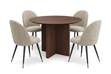 Edda Matgrupp runt 110 cm Valnöt med 4 Torsby Matstolar - Valnöt - Möbler - Bord & matgrupp - Matgrupp