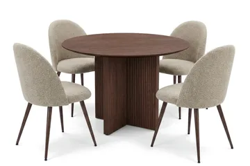 Edda Matgrupp runt 110 cm Valnöt med 4 Torsby Matstolar - Valnöt - Möbler - Bord & matgrupp - Matgrupp