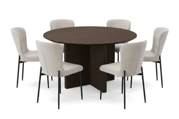 Edda Matgrupp runt 130 cm Rökt Ek med 6 Elsie Matstolar - Rökt ek/Beige - Möbler - Bord & matgrupp - Matgrupp