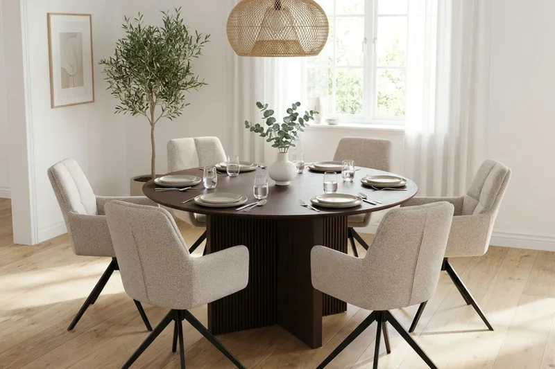 Edda Matgrupp runt 130 cm Rökt Ek med 6 Torsby Matstolar - Rökt ek - Möbler - Bord & matgrupp - Matgrupp