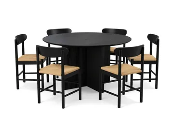 Edda Matgrupp runt 130 cm Svart med 6 Malte Matstolar - Möbler - Bord & matgrupp - Matgrupp