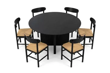 Edda Matgrupp runt 130 cm Svart med 6 Malte Matstolar - Möbler - Bord & matgrupp - Matgrupp