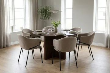 Edda Matgrupp runt 130 cm Valnöt med 6 Filip Matstolar - Valnöt - Möbler - Bord & matgrupp - Matgrupp