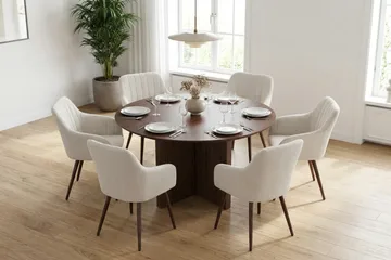 Edda Matgrupp runt 130 cm Valnöt med 6 Filippa Matstolar - Valnöt - Möbler - Bord & matgrupp - Matgrupp