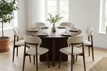 Edda Matgrupp runt 130 cm Valnöt med 6 Molly Matstolar - Valnöt - Möbler - Bord & matgrupp - Matgrupp