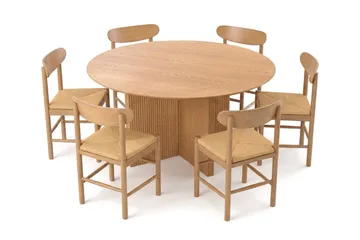 Edda Matgrupp runt 150 cm Ek med 6 Malte Matstolar - Möbler - Bord & matgrupp - Matgrupp
