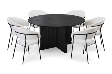 Edda Matgrupp runt 150 cm Svart med 6 Karol Matstolar - Svart - Möbler - Bord & matgrupp - Matgrupp